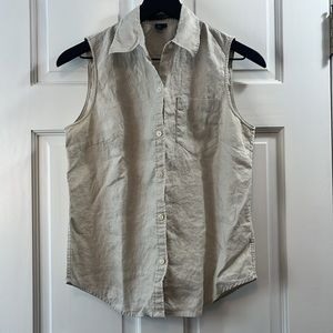 Ralph Lauren Beige Sleeveless Linen Button Down Top